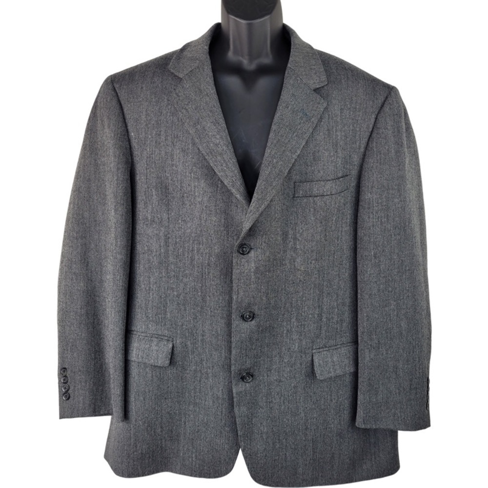Andrew Fezza Men’s gray black 100% lambs wool blazer jacket size 46L